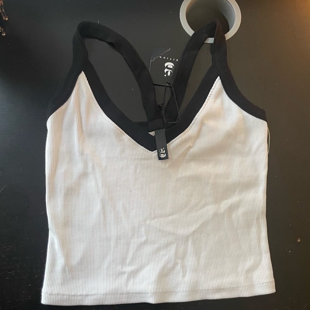 White and Black Ribbed Tank Top